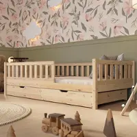 Crazy Pine kinderbed met lade, 190x100 cm – Massief houten Montessori vloerbed met valbeveiliging – Crazy Basic