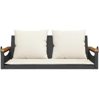 vidaXL Schommelbank met kussens 109x62x40 cm poly rattan zwart