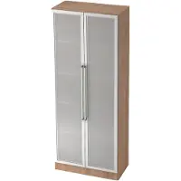 Hjh OFFICE PRO SIGNA G 7100G CE - Walnoot/Zilver Hoogte van de map | 5 OH Kast met matglazen deuren Chrome metaal handgreep