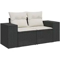 vidaXL Tuinbank 2-zits met kussens poly rattan zwart