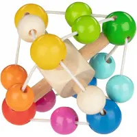 Goki Baby Bijtring: ELLIPSOID REGENBOOG diam.9,5cm, met elastiek, hout, in vensterdoos