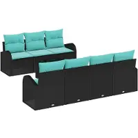 vidaXL Tuinbank Set 8 st 7-zits Zwart en Turkoois poly rattan
