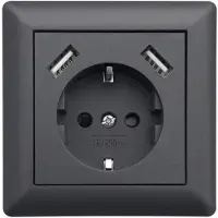 LEDmaxx USB1003 1-voudig Stopcontact (onderbouw) Met USB, Aanraakbeveiliging Antraciet