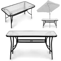 Multigarden Tuinmeubel, tafel 160x90 cm, met gehard glas, groot oppervlak, geschikt voor terras of tuin, met opening voor een parasol.
