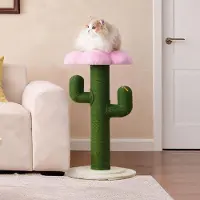Merax Kraboom voor katten, 90 cm, cactustype, sisalstangen van 10 cm dik, met stabiliteitsbescherming, krabpaal, kraboom met ligplaats, compact, groen