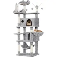 Yaheetech 170 cm kraboom voor katten, met 3 krabpalen met bal, lichtgrijs