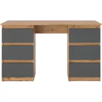 VBChome Bureau 120x50x75 cm, Eikenhout Wotan - Anthraciet: Bureau voor kantoor met 6 lades, computerbureau, PC-bureau, werkplek, laptopbureau