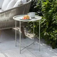 Merkloos Tuinmeubeltafel Opvouwbaar - Bistro Tafel - Gepoedercoat Staal - Verwijderbare Lade - Houtskoolkleur - Ruimte voor Dranken en Hapjes - Bistrotafel