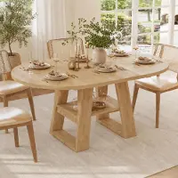 MODFU Uitschuifbare eettafel, diameter 110–150 cm, hoogte 110 cm, eettafel voor 4–6 personen, keukentafel met opbergruimte en plank, eikenhout
