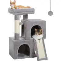 Merkloos Omgoods - Kattenkrabpaal 77 cm met Dubbele Condo's en Hangende Ballen