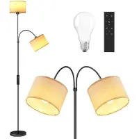 Puluomis Vloerlamp, LED-vloerlamp met 2 lampen, 3 kleuren, traploos dimbaar, 360° verstelbare hals, met afstandsbediening, voetpedaal, 1 uur timer, 2x9W lampen