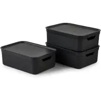 Rotho Jive opbergbox met deksel, 3 stuks, 10 liter per stuk, stapelbare boxen, formaat A4, antracietkleurig