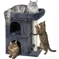 Merkloos Elzusha - Krabpaal met Twee Kattenhuizen en Grote Ligplek - 61 cm Hoog - Donkergrijs