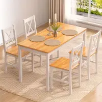 Sonstiges Eetset voor 4 personen. Eettafel met 4 stoelen. Hout, naturel/wit. Ruimtebesparend. Afmetingen: 108x65x73 cm