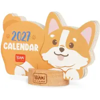 Legami – Kalender met houten voetstuk, 2027, Corgi-thema, 12 maanden, 7 x 4 cm
