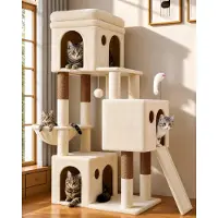 Merkloos Kattenboom voor 2-4 Katten met Ruime Huizen en Speeltoestellen