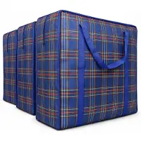 Merkloos Herbruikbare jumbo opbergzakken met rits, 190 GSM, 82 liter, blauw (3 stuks)