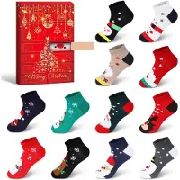 Sonstiges Adventskalender sokken voor dames, 12 paar, katoen, comfortabele sokken, winter, warme kerstsokken, maat 36-42