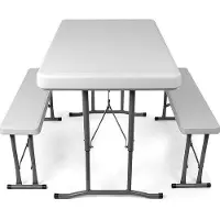 Unyqoos Famanu Picknicktafel - Opklapbare tafel met 2 bankjes - Wit - 105x62 cm