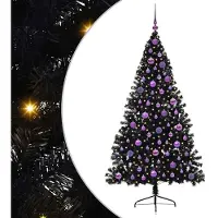 vidaXL - Kunststof - Voorverlichte - Kerstboom - met - 300 - LED - Zwart - 180 - cm - PVC