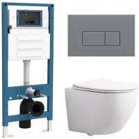 Qeramiq Dely Swirl Compact Toiletset - inbouwreservoir flush - slim zitting - kunststof bedieningsplaat licht grijs - rechthoekige knoppen - glans wit SW1471012/SW1247814/SW1448813/SW1102375