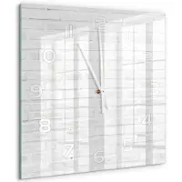 Tulup Wandklok - Bakstenen muur Glazen Klok Met Print - 60x60 cm - Wit Wandklok Glas Met Motief - Witte handen - Vierkante Klok - Wandklok Glas Decoratie - Gekleurde Glazen Klok