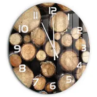 Tulup Wandklok - Logboeken Wandklok Glas Decoratie - fi60 cm - Bruin Gekleurde Glazen Klok - Witte handen - Ronde Klok - Klok Glas Met Opdruk - Moderne Wandklok Glas