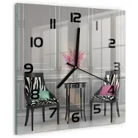 Tulup Wandklok - Twee stoelen Klok Glas Met Opdruk - 30x30 cm - Veelkleurig Moderne Wandklok Glas - Zwarte handen - Vierkante Klok - Decoratieve Glazen Klok - Glazen Wandklok Design