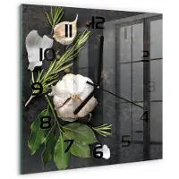 Tulup Wandklok - Knoflook Wandklok Glas Decoratie - 30x30 cm - Wit Gekleurde Glazen Klok - Zwarte handen - Vierkante Klok - Klok Glas Met Opdruk - Moderne Wandklok Glas