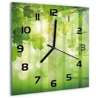 Tulup Wandklok - Paardenkastanjebladeren Moderne Wandklok Glas - 30x30 cm - Groente Wandklok Glas Decoratie - Zwarte handen - Vierkante Klok - Glazen Wandklok Design - Klok Glas Met Opdruk
