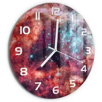 Tulup Wandklok - Magellaanse Wolk Gekleurde Glazen Klok - fi30 cm - Veelkleurig Glazen Klok Met Print - Witte handen - Ronde Klok - Moderne Wandklok Glas - Wandklok Glas Decoratie