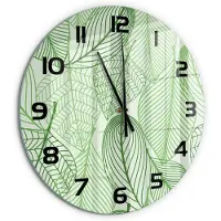 Tulup Wandklok - Bladpatroon Decoratieve Glazen Klok - fi60 cm - Groente Glazen Wandklok Design - Zwarte handen - Ronde Klok - Glazen Klok Met Print - Wandklok Glas Met Motief