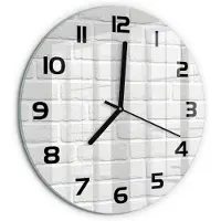 Tulup Wandklok - Bakstenen muur Glazen Wandklok Design - fi30 cm - Wit Klok Glas Met Opdruk - Zwarte handen - Ronde Klok - Wandklok Glas Met Motief - Decoratieve Glazen Klok