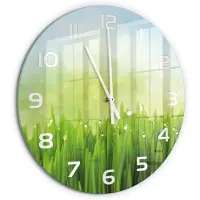 Tulup Wandklok - Gras Gekleurde Glazen Klok - fi60 cm - Groente Glazen Klok Met Print - Witte handen - Ronde Klok - Moderne Wandklok Glas - Wandklok Glas Decoratie