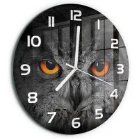 Tulup Wandklok - Uil Wandklok Glas Met Motief - fi30 cm - Oranje Decoratieve Glazen Klok - Witte handen - Ronde Klok - Gekleurde Glazen Klok - Glazen Klok Met Print