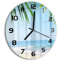 Tulup Wandklok - Tropisch strand Glazen Klok Met Print - fi30 cm - Groente Wandklok Glas Met Motief - Zwarte handen - Ronde Klok - Wandklok Glas Decoratie - Gekleurde Glazen Klok