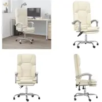 vidaXL Kantoelstoel met massagefunctie, crème kleur, kunstleer - Massagekantoelstoel - Massagekantoelstoelen - Kantoelstoel met massagefunctie - Elektrische kantoelstoel