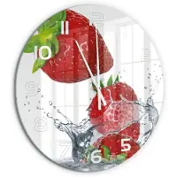 Tulup Wandklok - Aardbeien en water Klok Glas Met Opdruk - fi60 cm - Rood Moderne Wandklok Glas - Witte handen - Ronde Klok - Decoratieve Glazen Klok - Glazen Wandklok Design