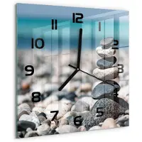 Tulup Wandklok - Stapel stenen Gekleurde Glazen Klok - 30x30 cm - Veelkleurig Glazen Klok Met Print - Zwarte handen - Vierkante Klok - Moderne Wandklok Glas - Wandklok Glas Decoratie