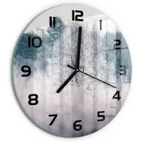Tulup Wandklok - Winterbomen Moderne Wandklok Glas - fi30 cm - Grijs Wandklok Glas Decoratie - Zwarte handen - Ronde Klok - Glazen Wandklok Design - Klok Glas Met Opdruk