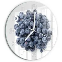 Tulup Wandklok - Bosbessen Klok Glas Met Opdruk - fi30 cm - Blauw Moderne Wandklok Glas - Witte handen - Ronde Klok - Decoratieve Glazen Klok - Glazen Wandklok Design