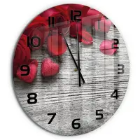 Tulup Wandklok - Rode rozen Moderne Wandklok Glas - fi60 cm - Rood Wandklok Glas Decoratie - Zwarte handen - Ronde Klok - Glazen Wandklok Design - Klok Glas Met Opdruk