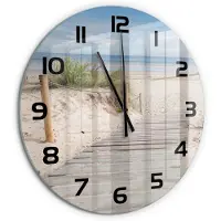 Tulup Wandklok - Strand Moderne Wandklok Glas - fi60 cm - Beige Wandklok Glas Decoratie - Zwarte handen - Ronde Klok - Glazen Wandklok Design - Klok Glas Met Opdruk