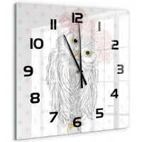 Tulup Wandklok - Uil in een krans Wandklok Glas Decoratie - 60x60 cm - Roze Gekleurde Glazen Klok - Zwarte handen - Vierkante Klok - Klok Glas Met Opdruk - Moderne Wandklok Glas