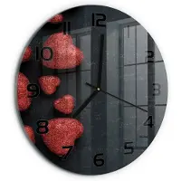 Tulup Wandklok - Harten op het bord Gekleurde Glazen Klok - fi30 cm - Rood Glazen Klok Met Print - Zwarte handen - Ronde Klok - Moderne Wandklok Glas - Wandklok Glas Decoratie