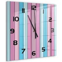 Tulup Wandklok - Kleurrijke strepen Decoratieve Glazen Klok - 60x60 cm - Veelkleurig Glazen Wandklok Design - Zwarte handen - Vierkante Klok - Glazen Klok Met Print - Wandklok Glas Met Motief