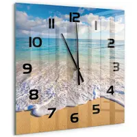 Tulup Wandklok - Hawaiiaans strand Moderne Wandklok Glas - 60x60 cm - Blauw Wandklok Glas Decoratie - Zwarte handen - Vierkante Klok - Glazen Wandklok Design - Klok Glas Met Opdruk