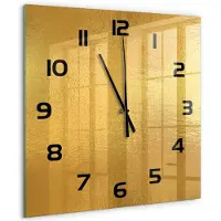 Tulup Wandklok - Achtergrond van goudfolie Decoratieve Glazen Klok - 60x60 cm - Gouden Glazen Wandklok Design - Zwarte handen - Vierkante Klok - Glazen Klok Met Print - Wandklok Glas Met Motief