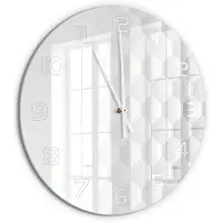 Tulup Wandklok - Zeshoekige achtergrond Wandklok Glas Met Motief - fi60 cm - Wit Decoratieve Glazen Klok - Witte handen - Ronde Klok - Gekleurde Glazen Klok - Glazen Klok Met Print