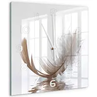 Tulup Wandklok - Veer op het water Decoratieve Glazen Klok - 60x60 cm - Beige Glazen Wandklok Design - Witte handen - Vierkante Klok - Glazen Klok Met Print - Wandklok Glas Met Motief